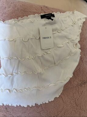 Forever 21 White Ruffled Strapless Top